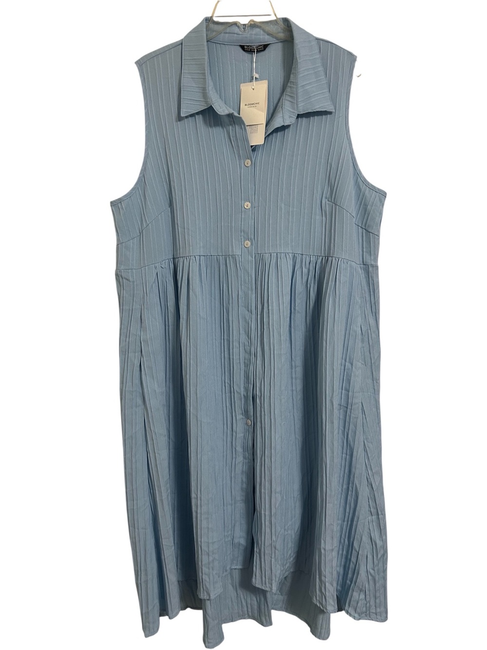 NWT BloomChic Blue Plissé Pleated Sleeveless Midi Shirt Dress High Low Sz 18/20